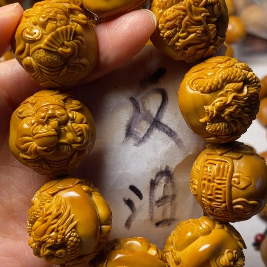 用***6手串/手链橄榄核上色九龙大财神精品