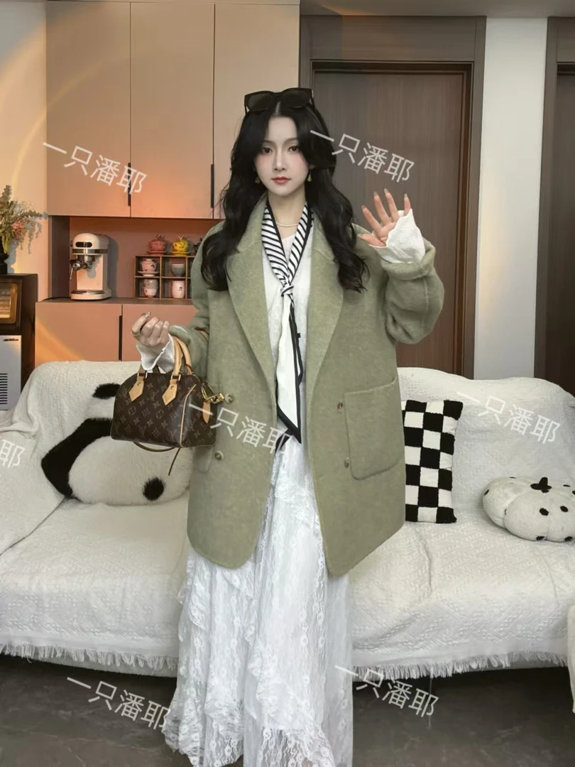 【潘潘专属】新款双面呢大衣女装短款西装毛呢外套宽松版型8501