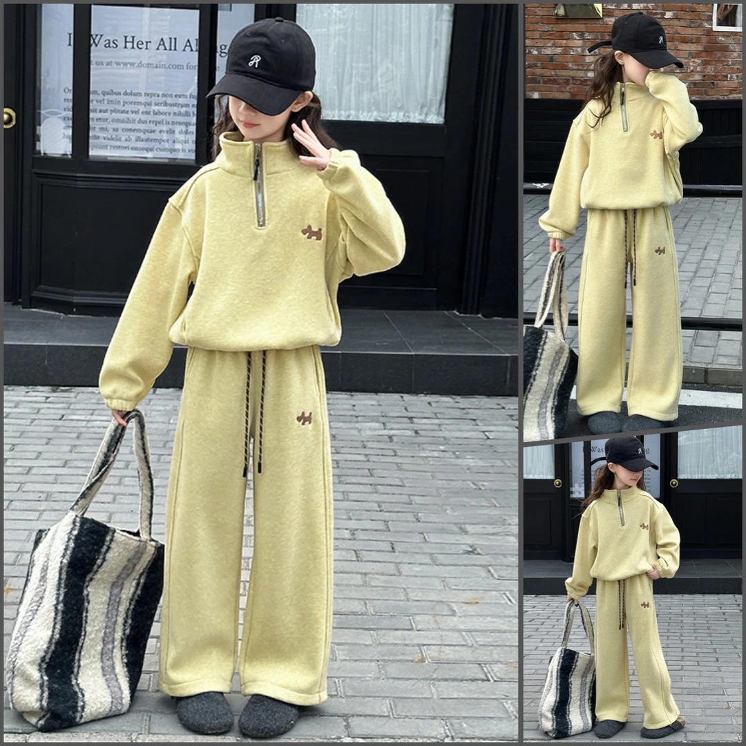 女童套装春秋装2025新款儿童洋气中大童韩版卫衣直筒阔腿裤两件套