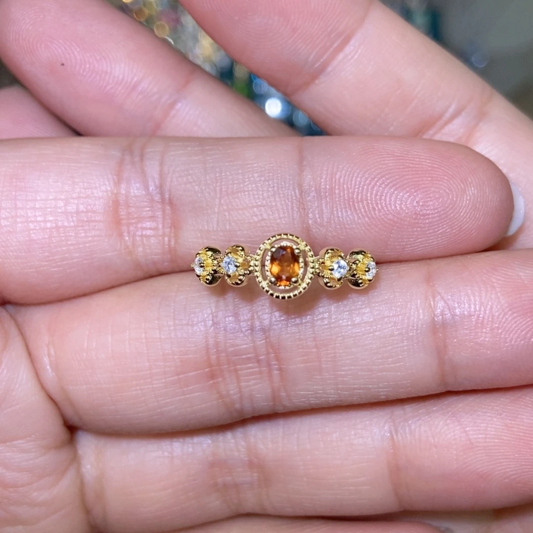 戒指石榴石（芬达石）银S925镶嵌