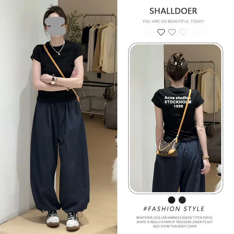 网红洋气炸街套装女2025年夏季新款正肩短袖t恤工装休闲裤两件套