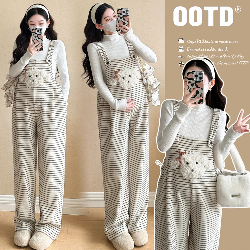 孕妇背带裤秋冬款2025新款洋气加绒加厚春秋季大码秋冬装两件套女