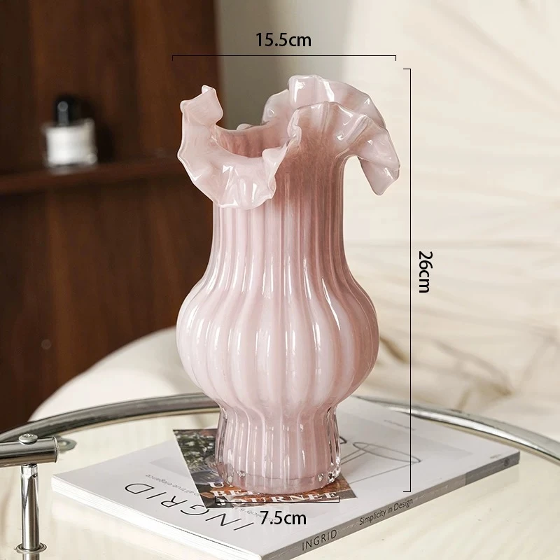 芬顿轻奢花瓶摆件客厅水养插鲜花高级感玻璃粉色简约花器