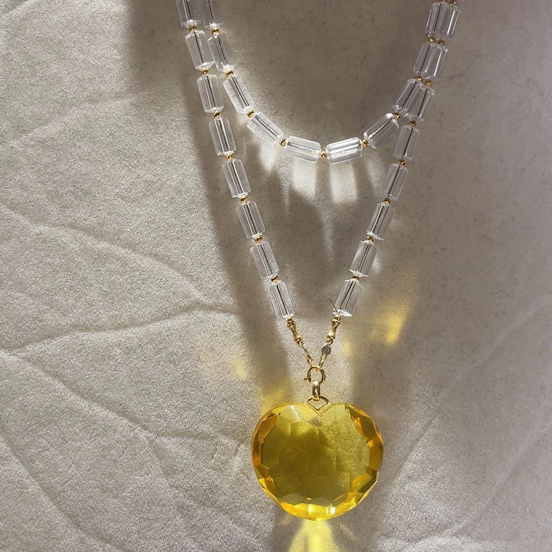 颈饰18K金镶嵌黄晶大气款