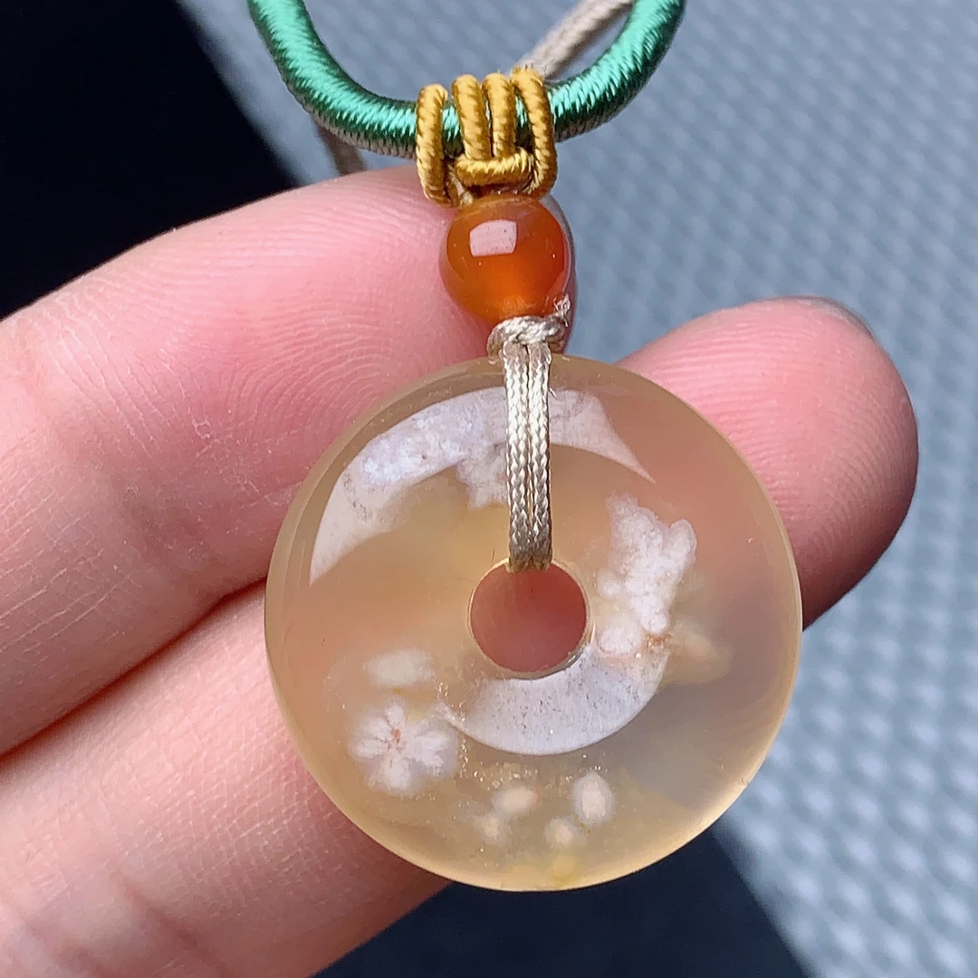 天然樱花玛瑙平安扣吊坠24.6/8.2mm