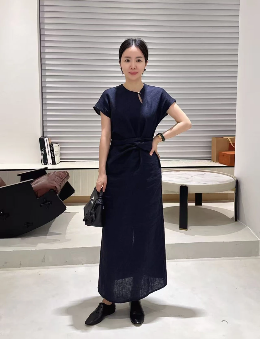 鑫燃KIKI 100亚麻小众高级感连衣裙 7385 HN