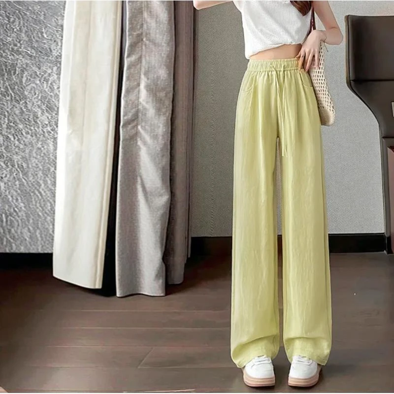新新定制-微透亚麻夏季薄款宽松高腰垂感窄腰双口袋直筒裤121116