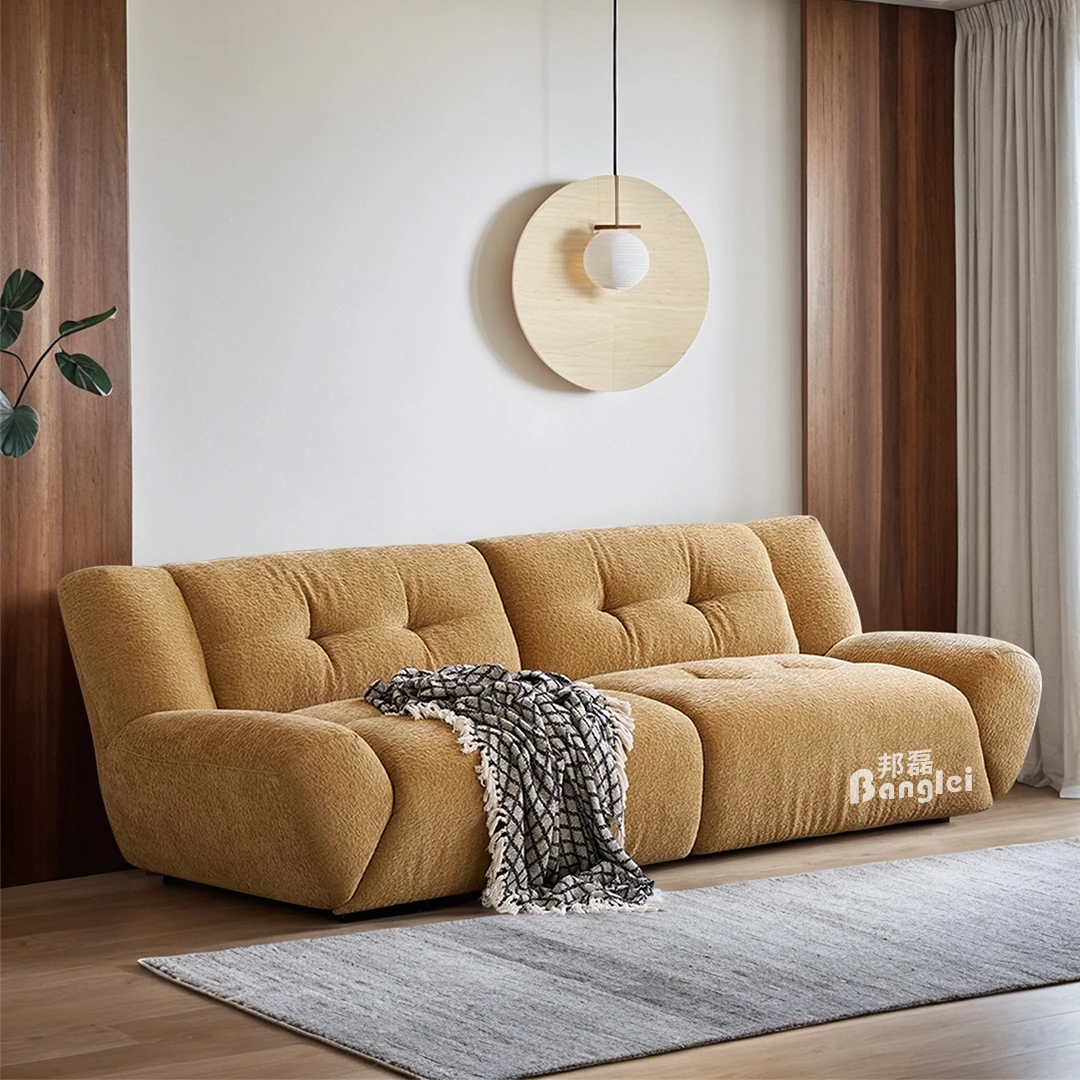 法式奶油风比熊沙发设计款客厅奶油色直排四布艺云朵沙发简约