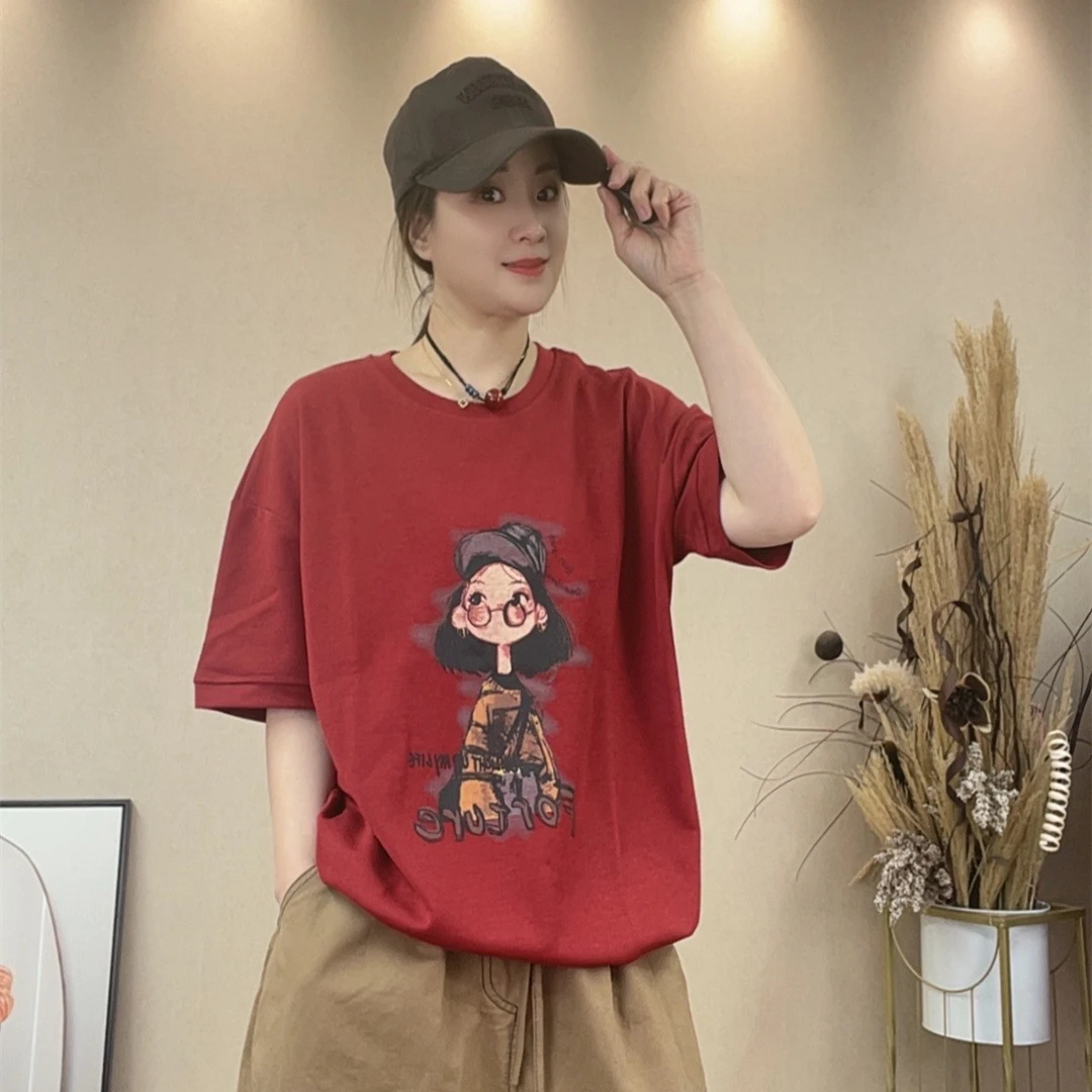 7280#休闲百搭夏季宽松时尚印花圆领显瘦T恤