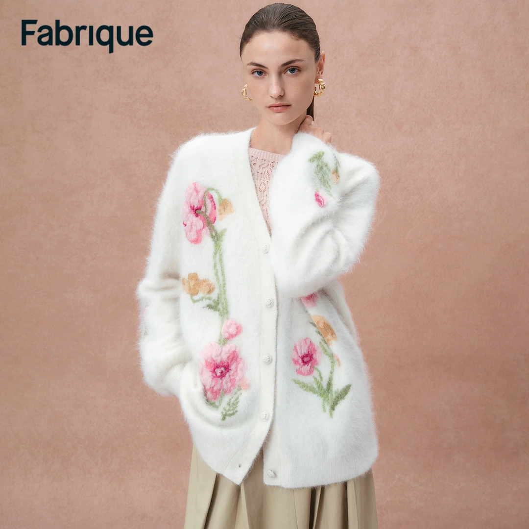 【Fabrique】Papaver 初雪虞美人秋冬空气层提花刺绣羊驼毛针织开衫