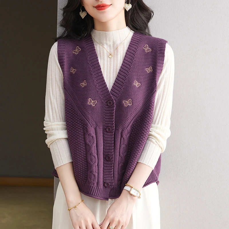 紫色针织马甲背心外套女士春秋短款衬衫叠穿毛衣开衫坎肩外搭马夹