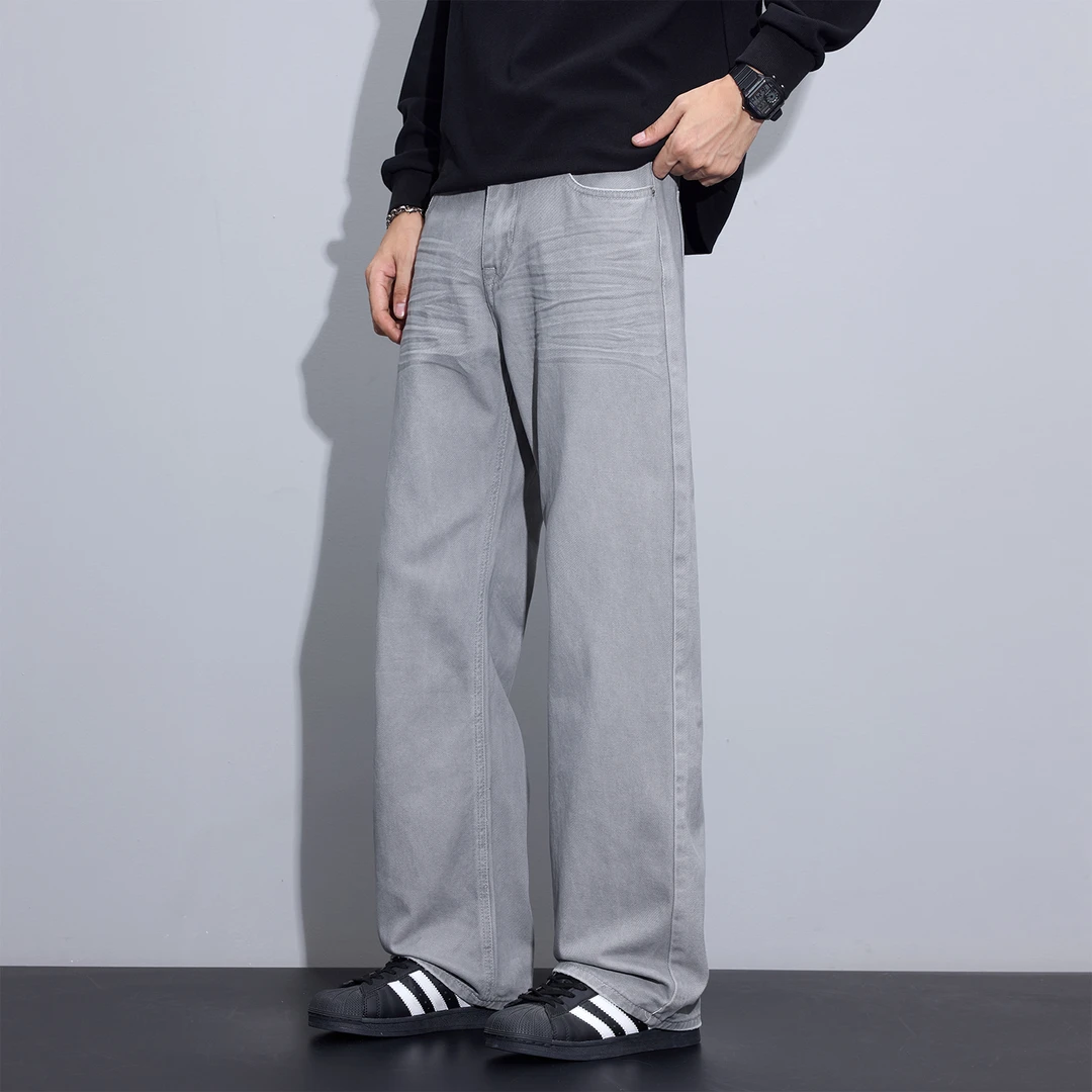 Kuvine2025休闲美式直筒牛仔裤男款秋季宽松做旧水洗阔腿潮流裤子