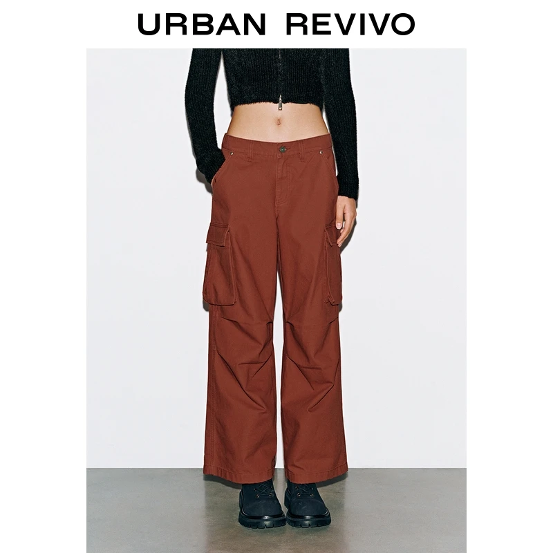 UR2025冬季新款女装潮流工装褶皱阔腿棉质休闲长裤UYV850167