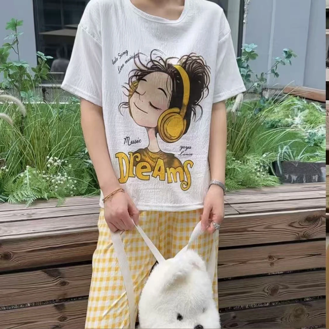 程程甄选-「居家舒适」卡通女孩印花睡衣家居服套装夏季短袖2030