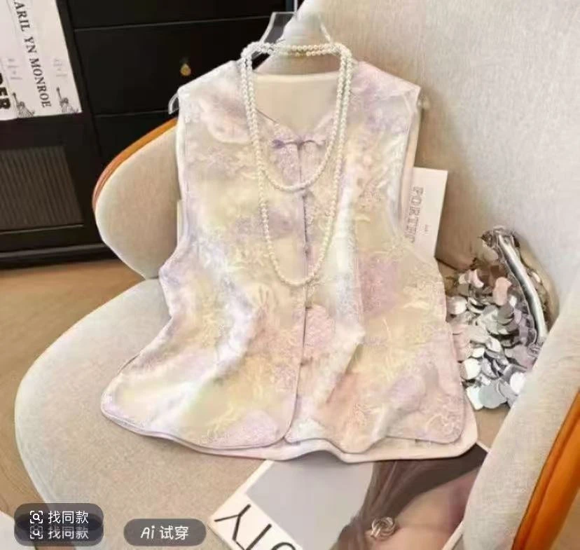 （蝶恋花）新中式马夹中国风提花绣花百搭立领夏天宽松气质中国风