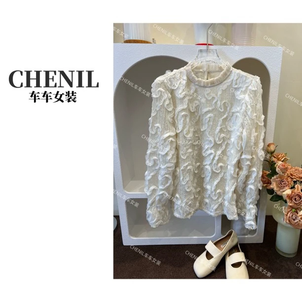 CHECHE【羽毛小衫】秋冬新款重工款植绒小衫主播自留秋季新款