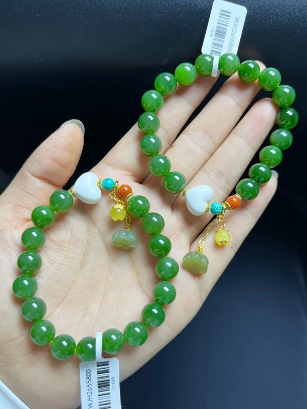 西亚珠宝WJH52-和田玉碧玉手串9mm+多样性发其一