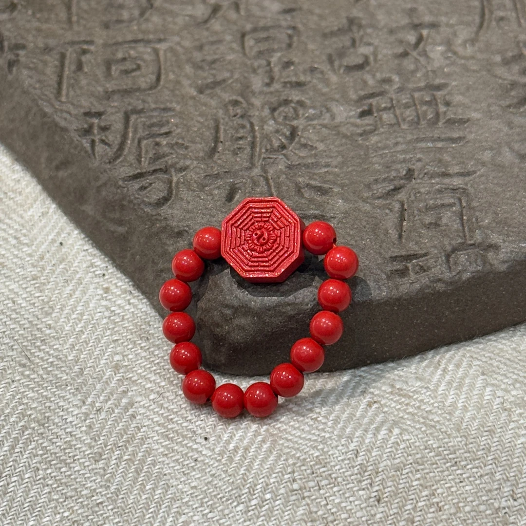 含辰砂工艺品J12951<非晚1>水飞砂圆珠朱砂卦卦弹力戒指