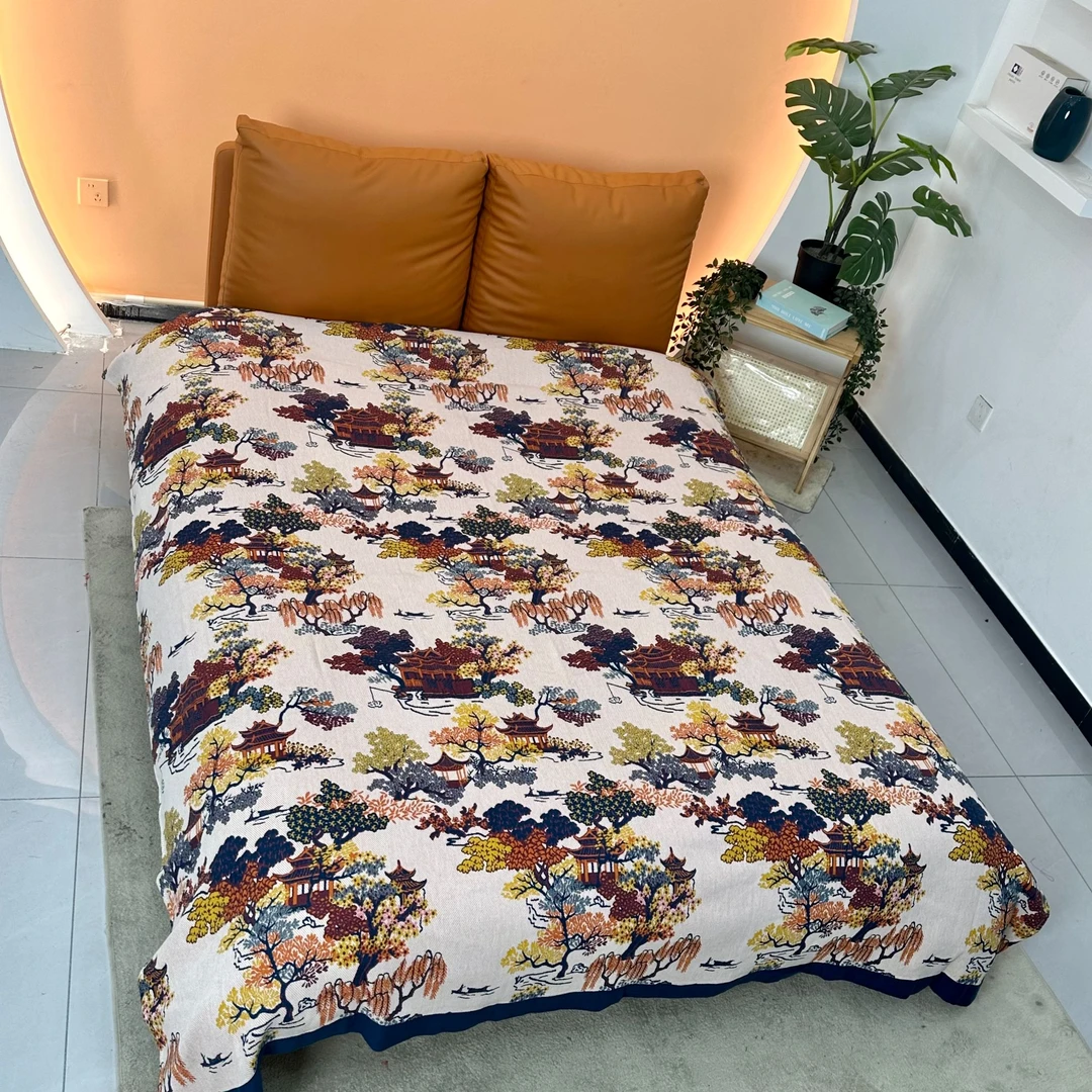 【苏绣江南】200*230cm纯棉高精密精梳棉高奢专柜定制盖毯多功能毯