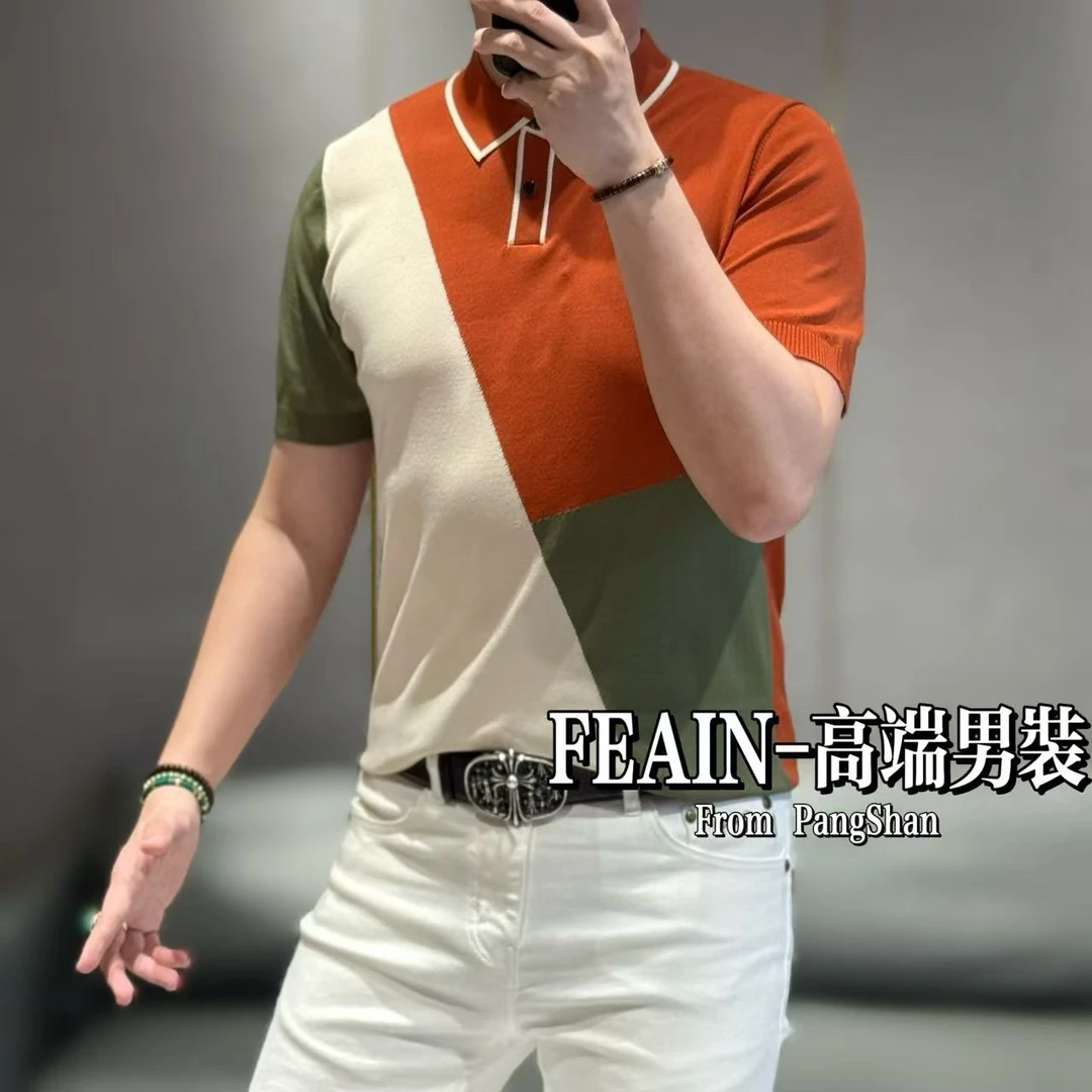 高端定制男士伊力特丝立体拼色撞色工艺冰凉丝滑短袖PoloA01