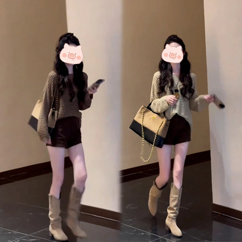 巨好看的秋装新款一整套女2025慵懒风时尚百搭上衣高腰短裤套装女