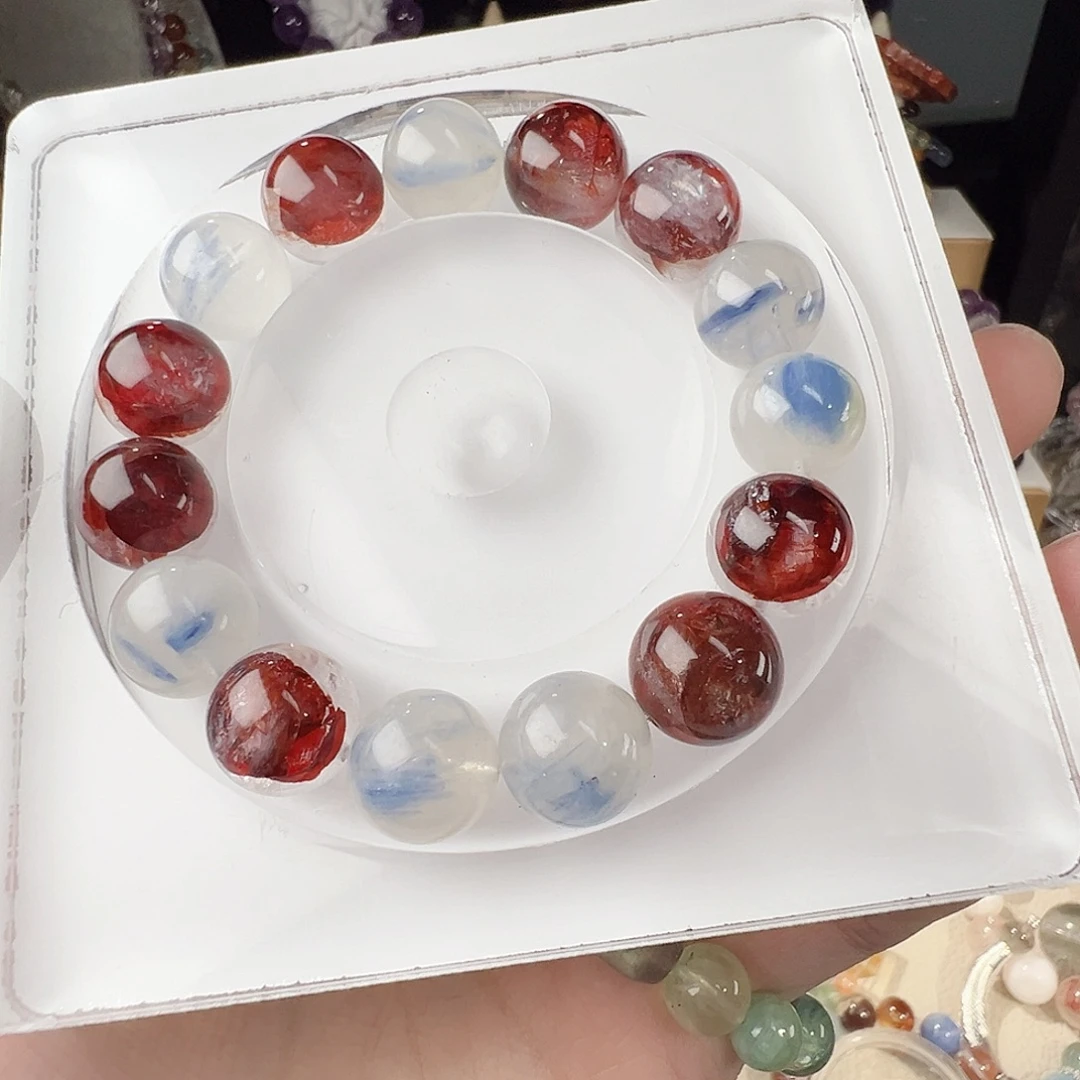 未镶嵌水晶手串玉化蓝晶 牛血红胶花