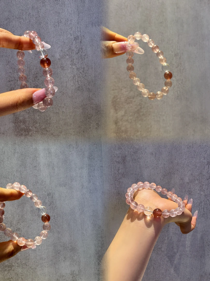 浅色草莓水晶手串
