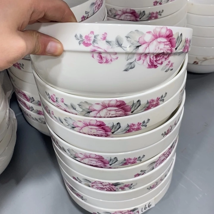 摆件166号2个装8寸粉色花护边汤碗面碗