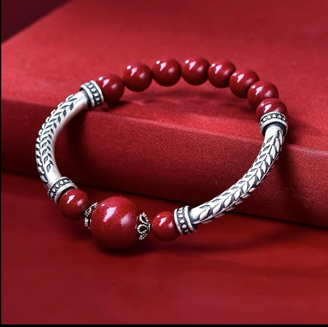 含辰砂工艺品双弯管麦穗手链平安守护手腕时尚百搭朱砂手链男士
