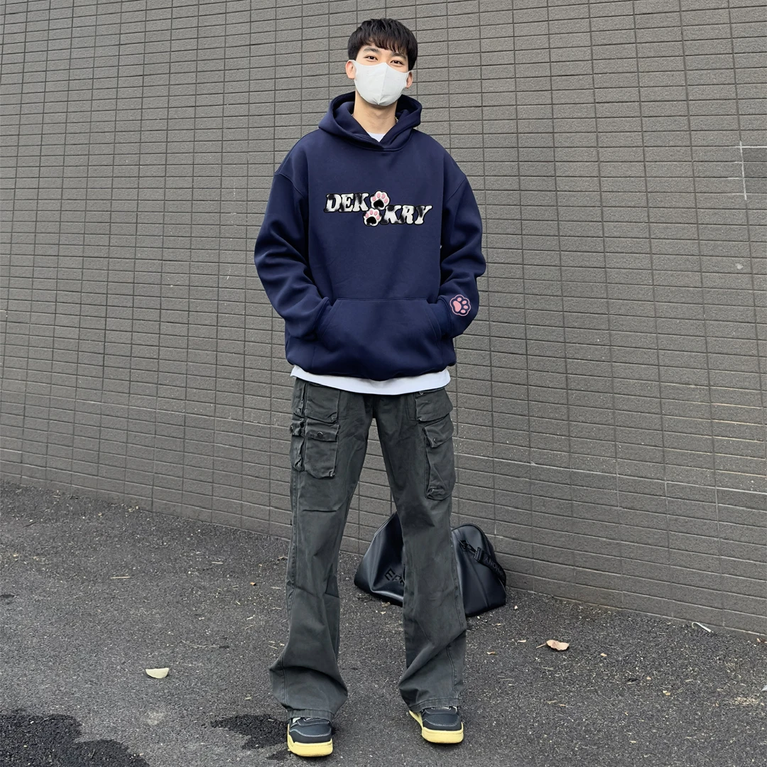 美式ins豹纹字母印花宽松连帽卫衣男女秋冬季百搭休闲情侣款上衣