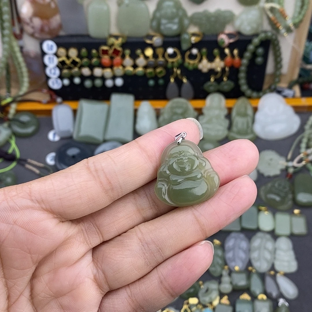 和田玉银S925镶嵌吊坠(不含链)