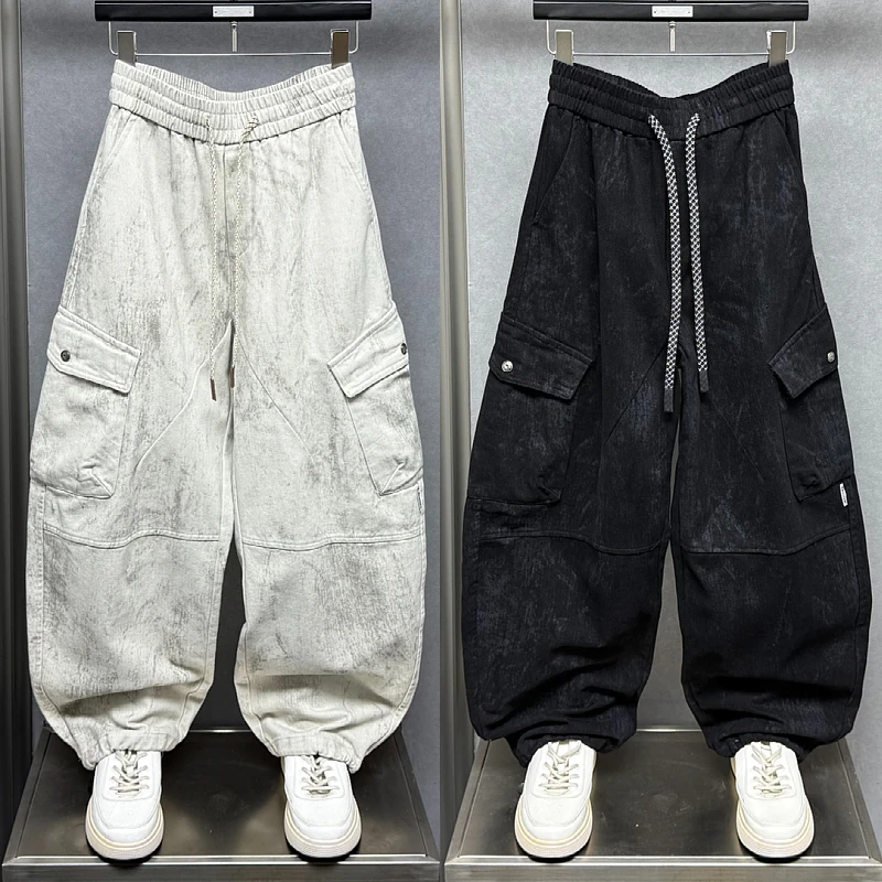 秋冬新款宽松工装裤百搭美式复古高街痞帅阔腿裤设计款时尚休闲裤