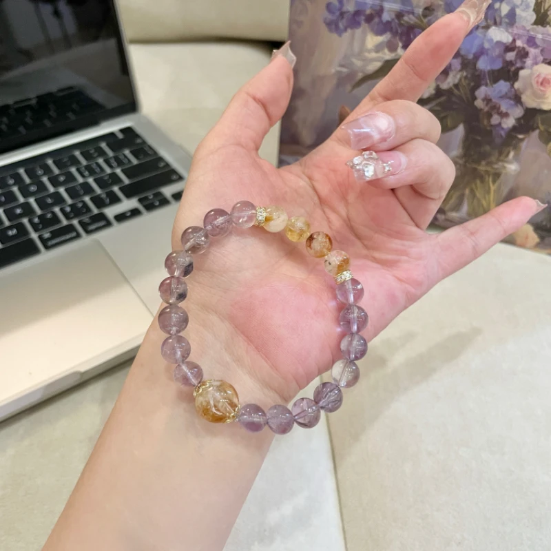 【财不自知】8m紫水晶+12m黄塔晶+8m黄塔晶原创天然水晶手串TY146