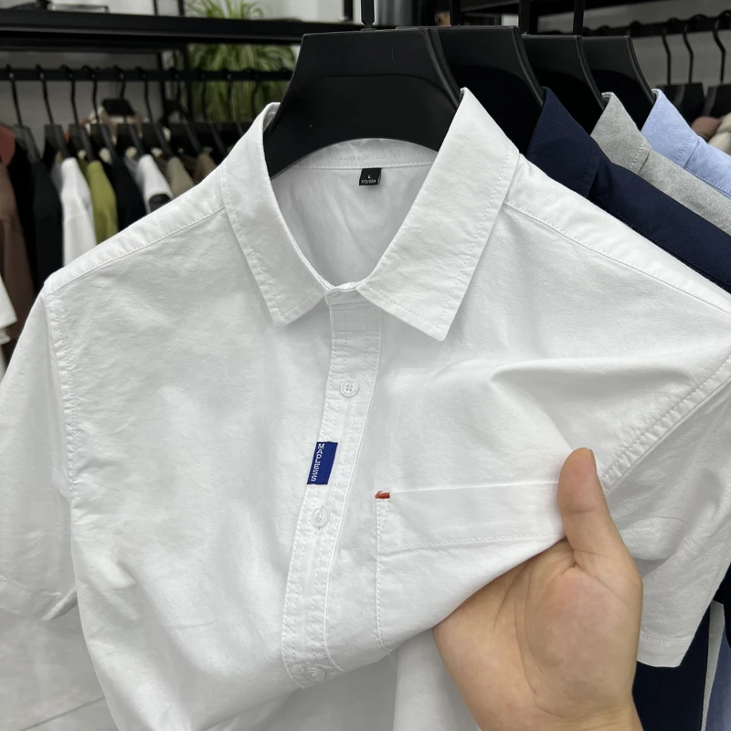 汤米希凯利短袖翻领男士夏季宽松型衬衫修身白色衬衣休闲风新青年