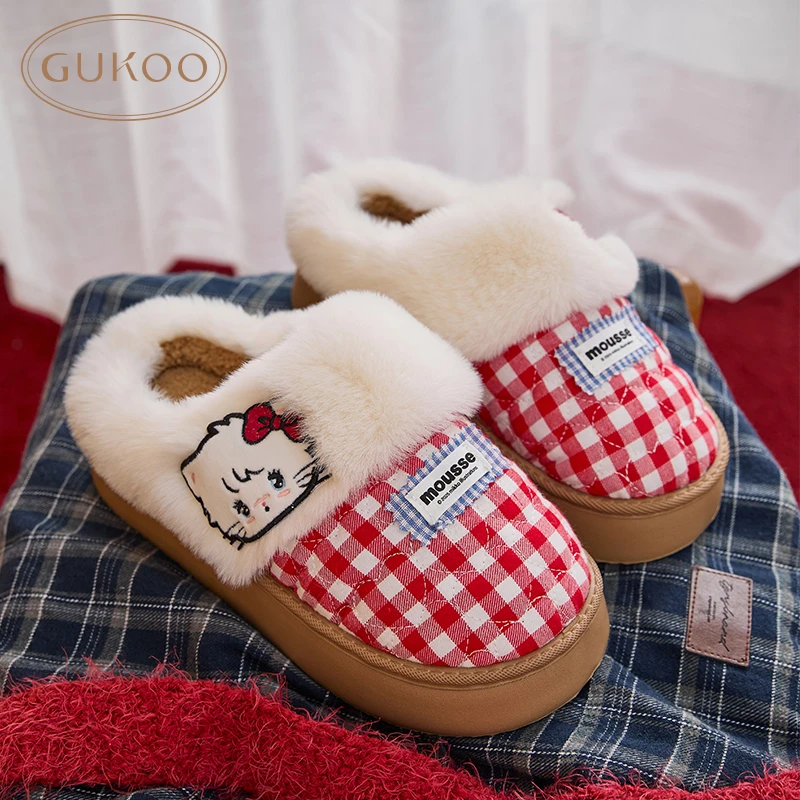 【Gukoo果壳】mikko联名系列卡通厚底毛绒棉拖可爱保暖秋冬居家拖鞋