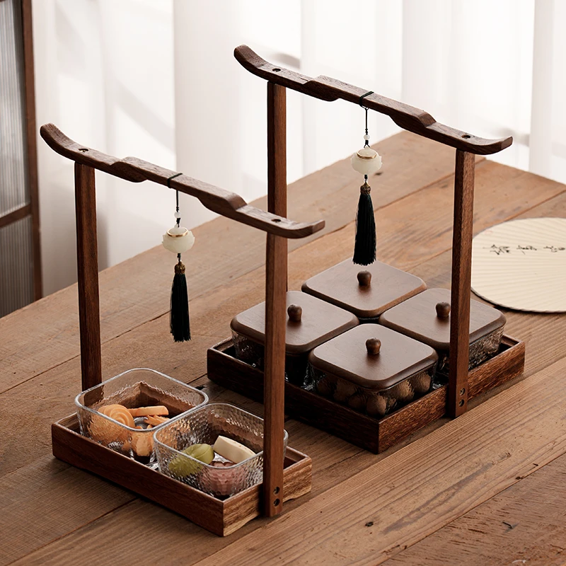 中式胡桃木水果盘茶几分格零食干果盘家用客厅高档创意收纳小食碟