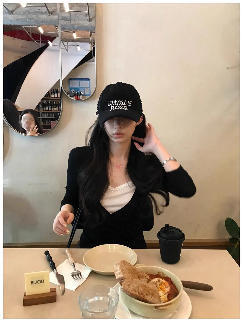 首尔初秋黑色V领假两件t恤女早秋显瘦内搭打底上衣1097
