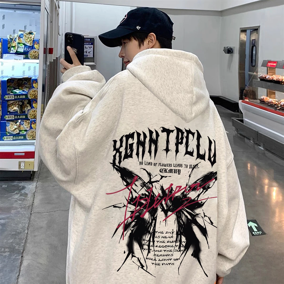 重磅加绒加厚连帽卫衣宽松双层帽欧美复古男女同款男装上衣秋冬季