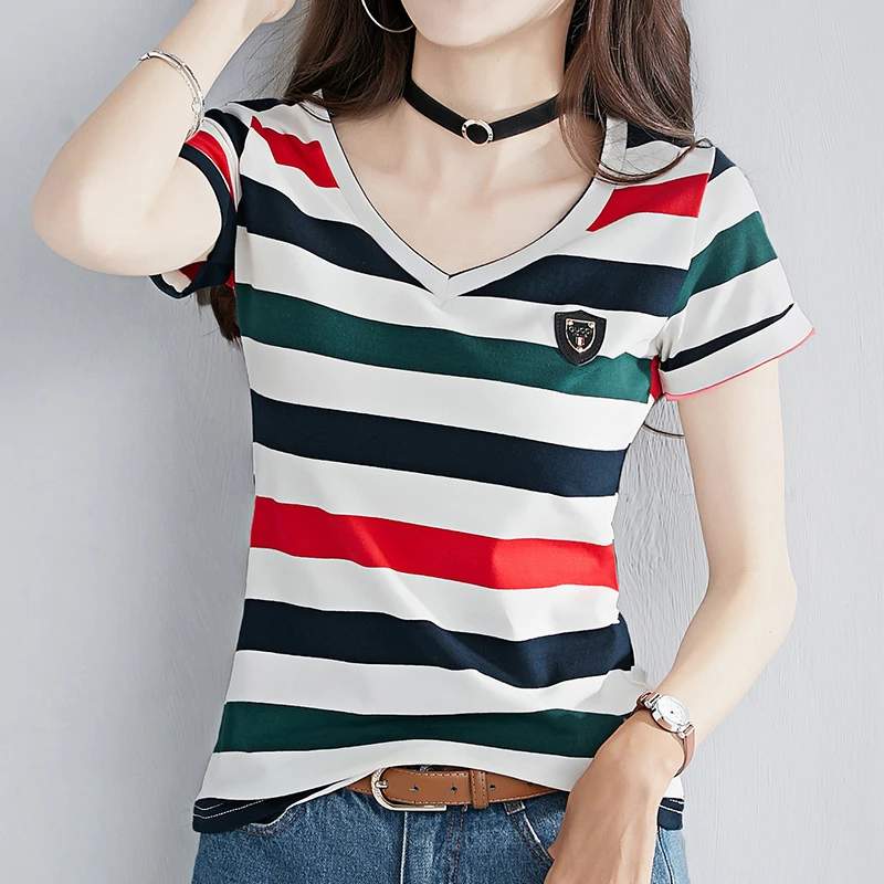 条纹t恤女短袖纯棉夏季2025新款韩版修身显瘦百搭ins上衣服女装潮