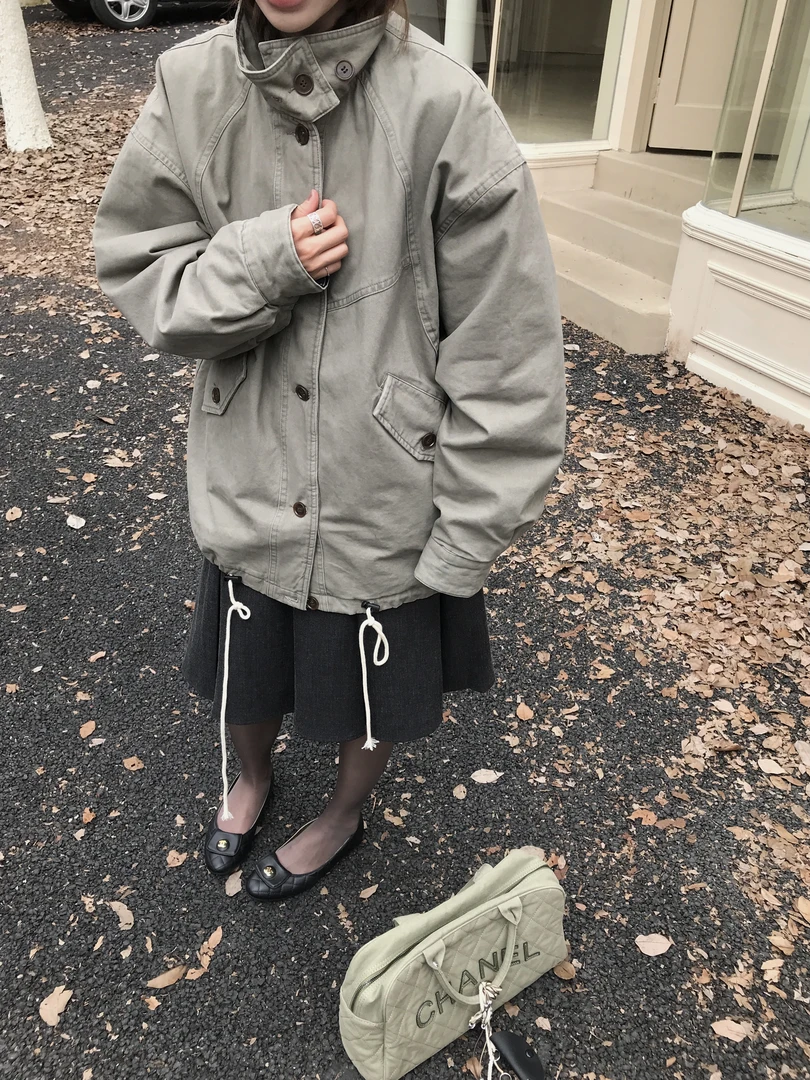 Someday秋冬韩版宽松棉服慵懒休闲风立领工装外套