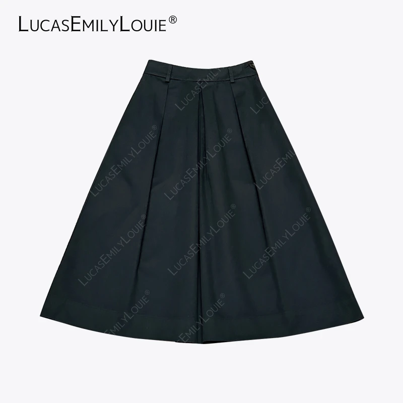 LUCASEMILYLOUIE 简约气质通勤压褶中长款A字迷笛裙2411033