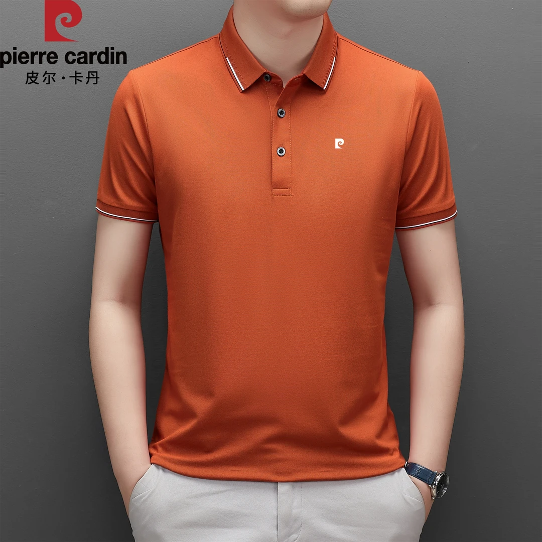 皮尔卡丹桑蚕丝POLO衫短袖T恤男士高档夏季透气大码纯色半袖薄款