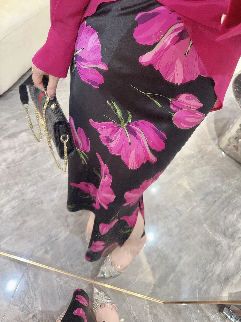 DC【赤砂沸雪】时尚气质百搭显瘦休闲复古印花修身半身裙