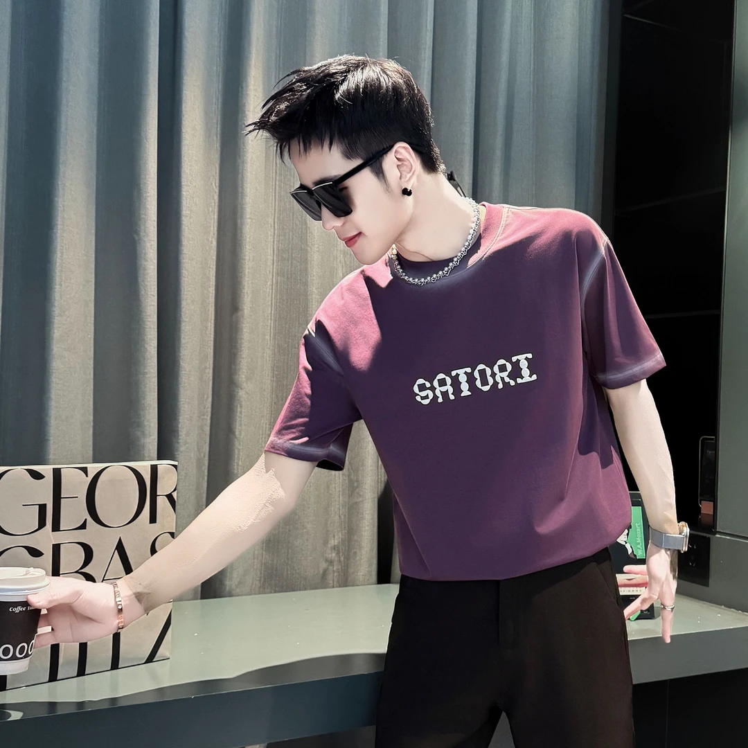 潮牌字母男士短袖T恤夏季2025新款潮牌圆领休闲上衣半袖时尚男装