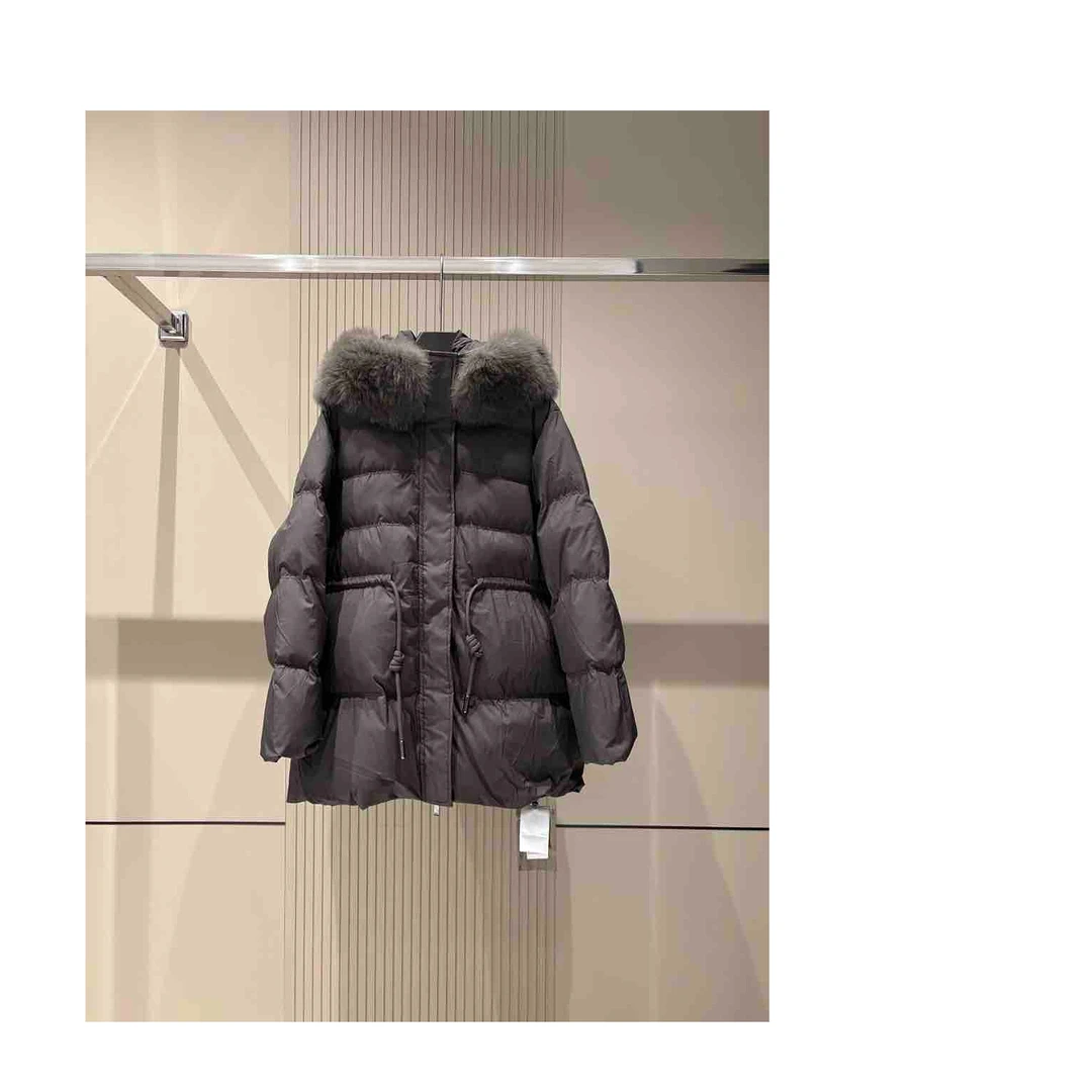 【启恒】2850大毛领连帽女冬收腰显瘦保暖中长款外套真毛领