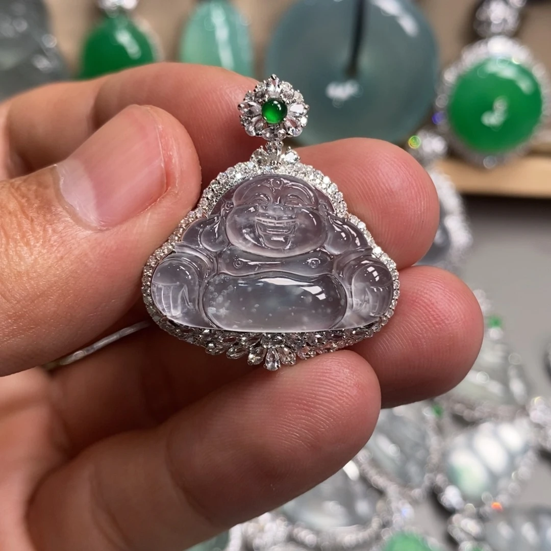 翡翠吊坠(不含链)18K金镶嵌