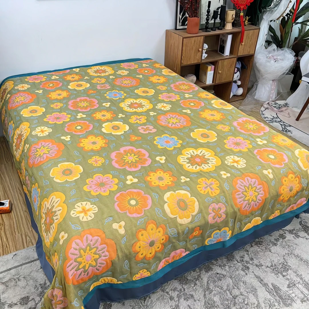 水洗纯棉多功能纱布盖毯--海棠花