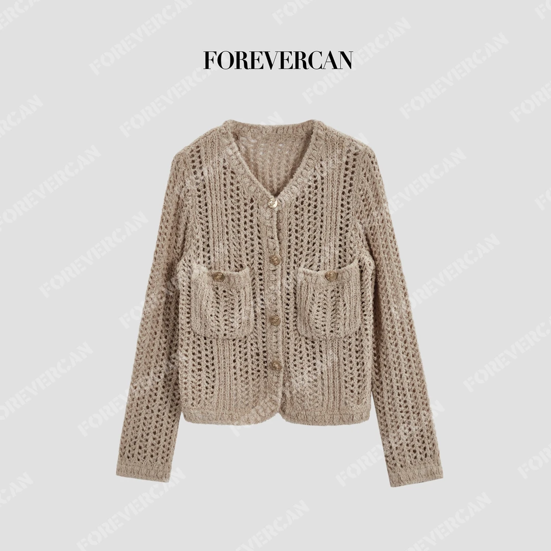FOREVERCAN“丹麦绘本”手工缝定制扣镂空针织开衫MY4705