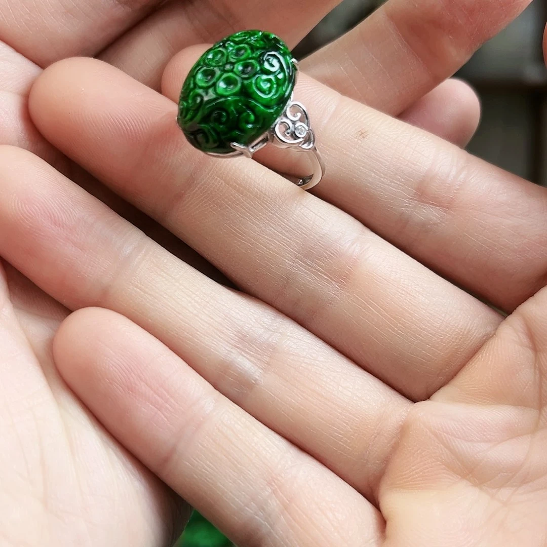 翡翠戒指银S925镶嵌戒指多样性发货