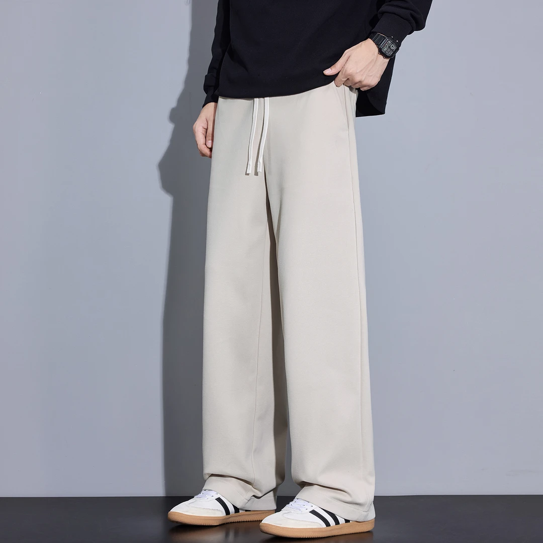 Kuvine2025冬季新款针织加绒加厚潮牌宽松直筒百搭男士休闲长裤子